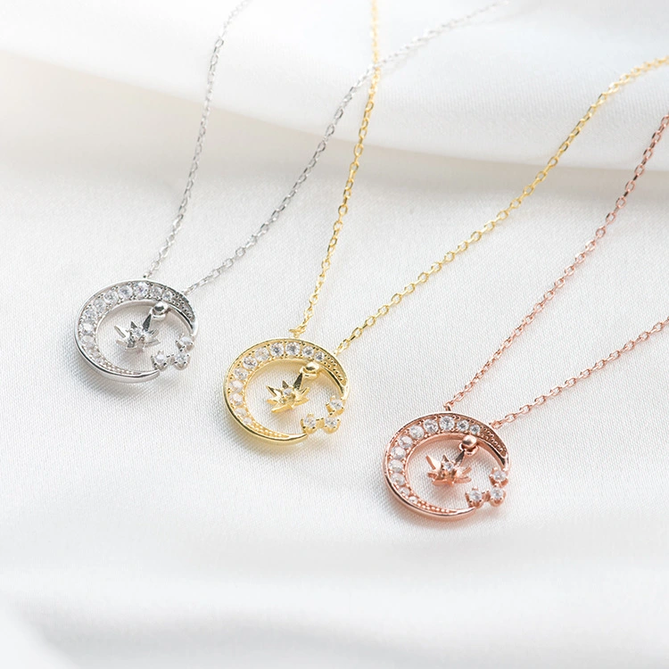 Japan South Korea Simple Temperament Star Moon Pendant s925 Sterling Silver Short Clavicle Necklace Necklace Student Gift Female