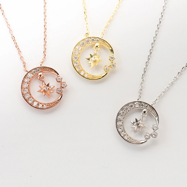 Japan South Korea Simple Temperament Star Moon Pendant s925 Sterling Silver Short Clavicle Necklace Necklace Student Gift Female