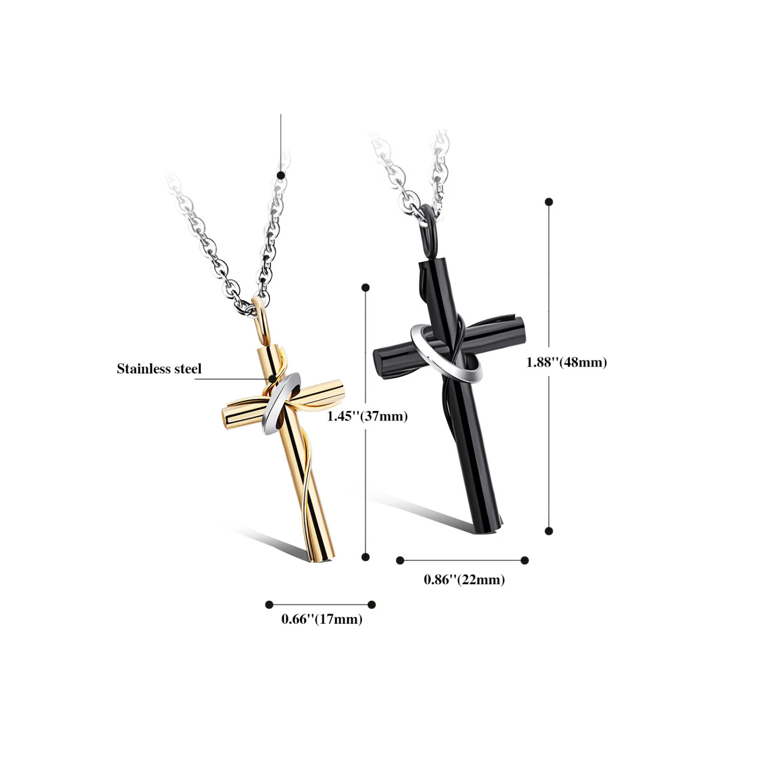 Black Gold Love Cross Titanium Steel Necklace