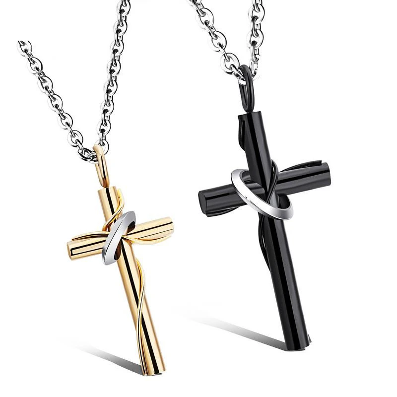 Black Gold Love Cross Titanium Steel Necklace