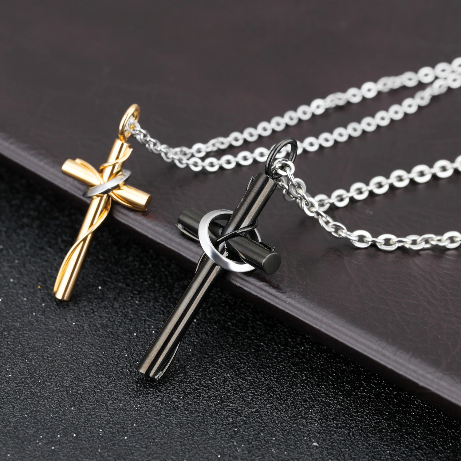 Black Gold Love Cross Titanium Steel Necklace