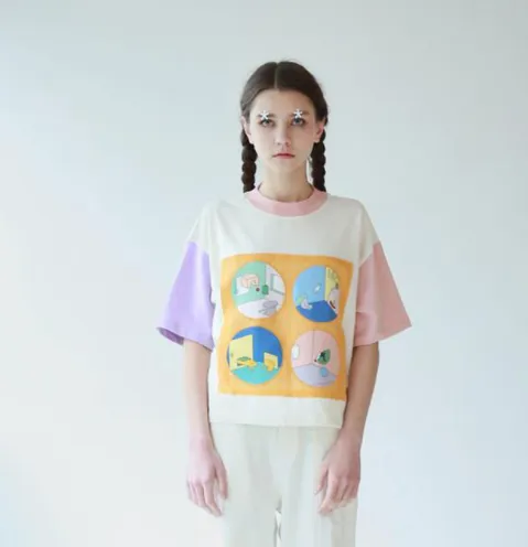 Four-circle short-sleeved t-shirt with chest patch