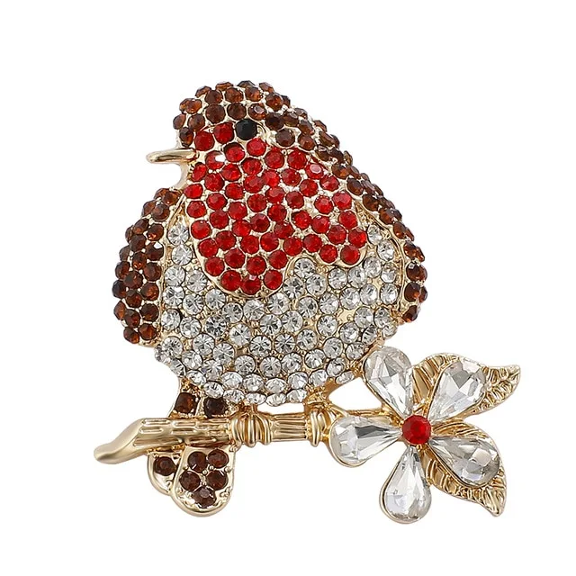 Clothing accessories red rhinestone animal bird brooch