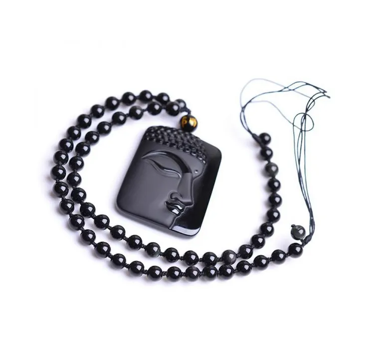 Natural Obsidian Buddha Pendant Amulet