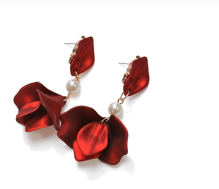 Rose petal long earrings