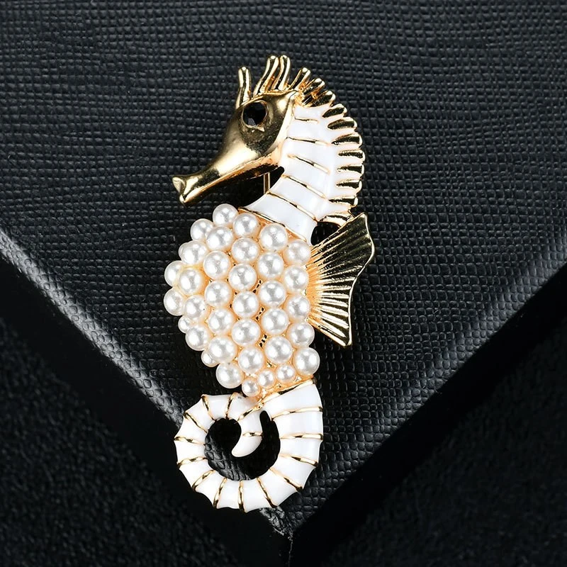 High-end pearl and diamond seahorse brooch