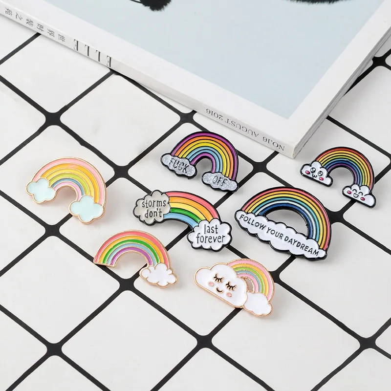 Creative rainbow cloud badge brooch