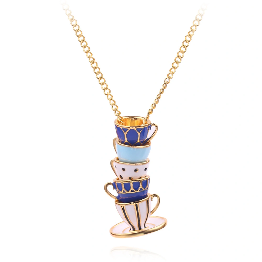 Long necklace of enamelled teacup