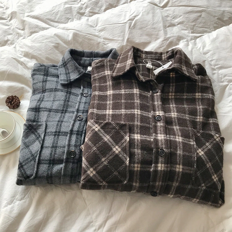 Retro temperament brushed long sleeve shirt