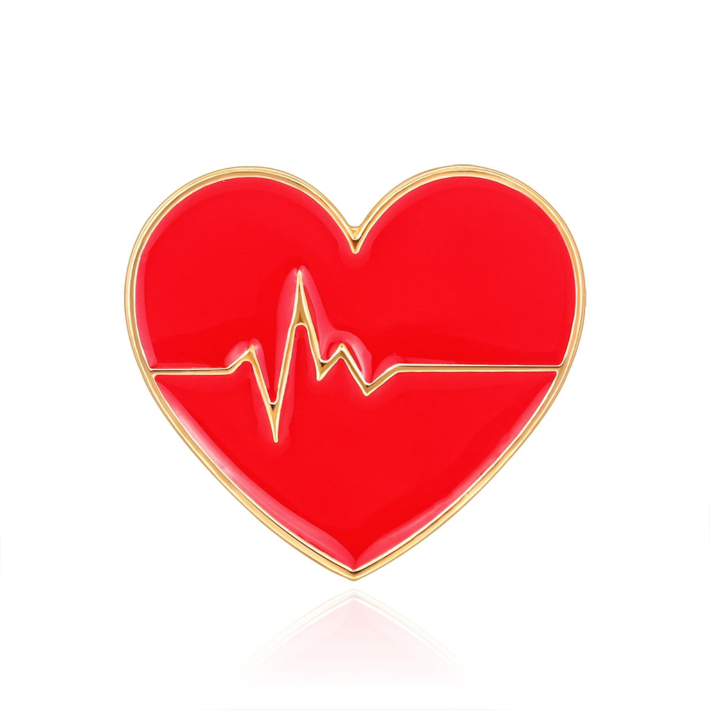 Personality alloy dripping oil electrocardiogram love heart corsage pin