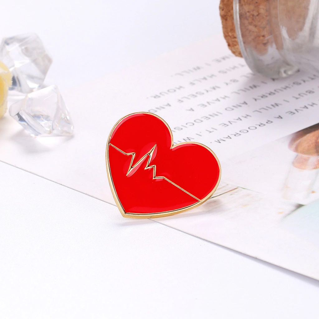 Personality alloy dripping oil electrocardiogram love heart corsage pin