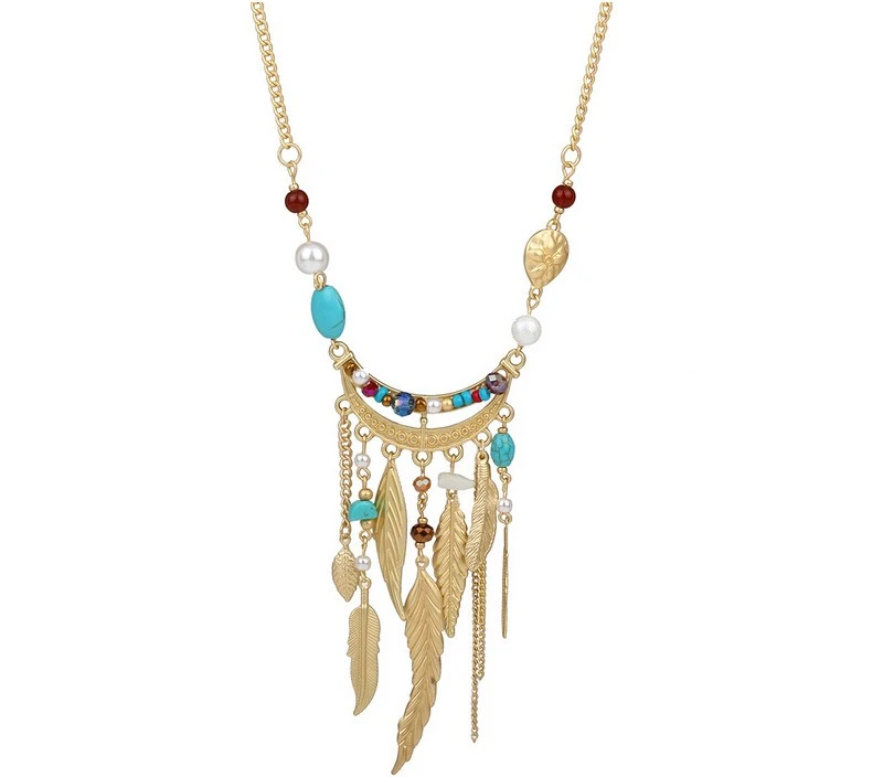 Long Sweater Chain Tassel Leaf Pendant