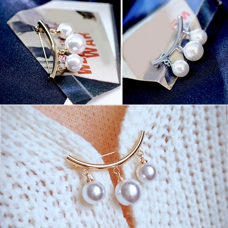 Fashion Pearl Fixed Strap Charm Safety Pin Brooch Sweater Cardigan Clip Chain Brooches Jewelry Wholesale