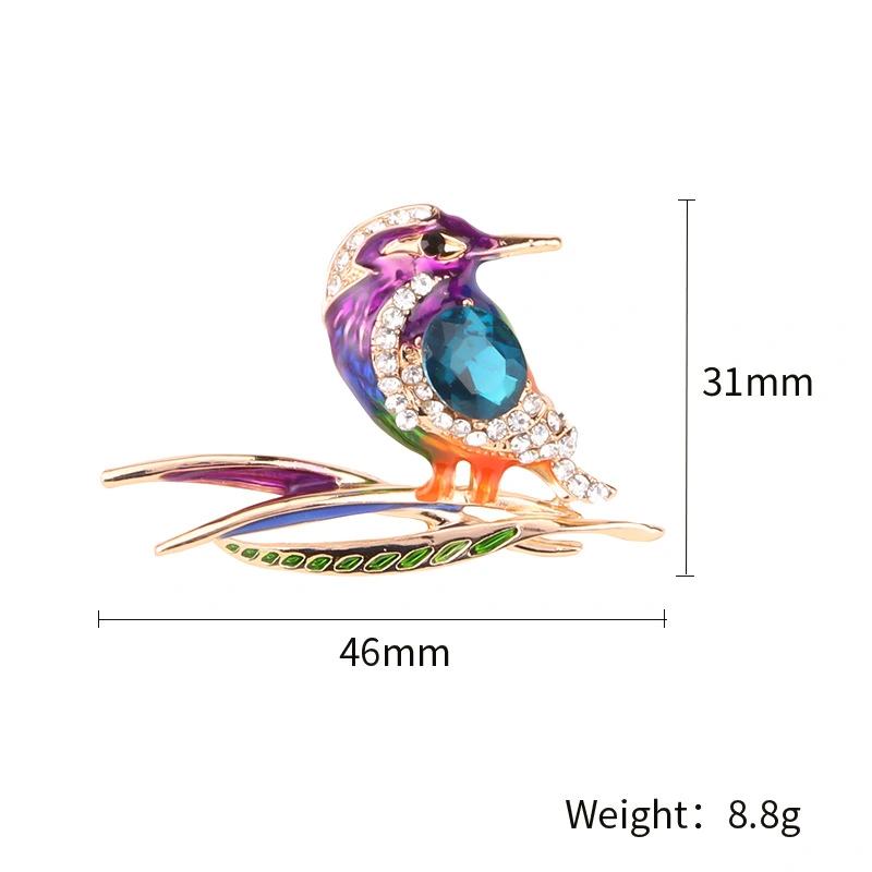 Handmade woodpecker crystal glass brooch