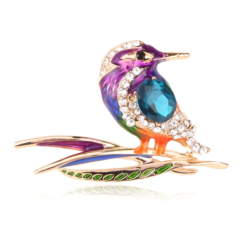 Handmade woodpecker crystal glass brooch