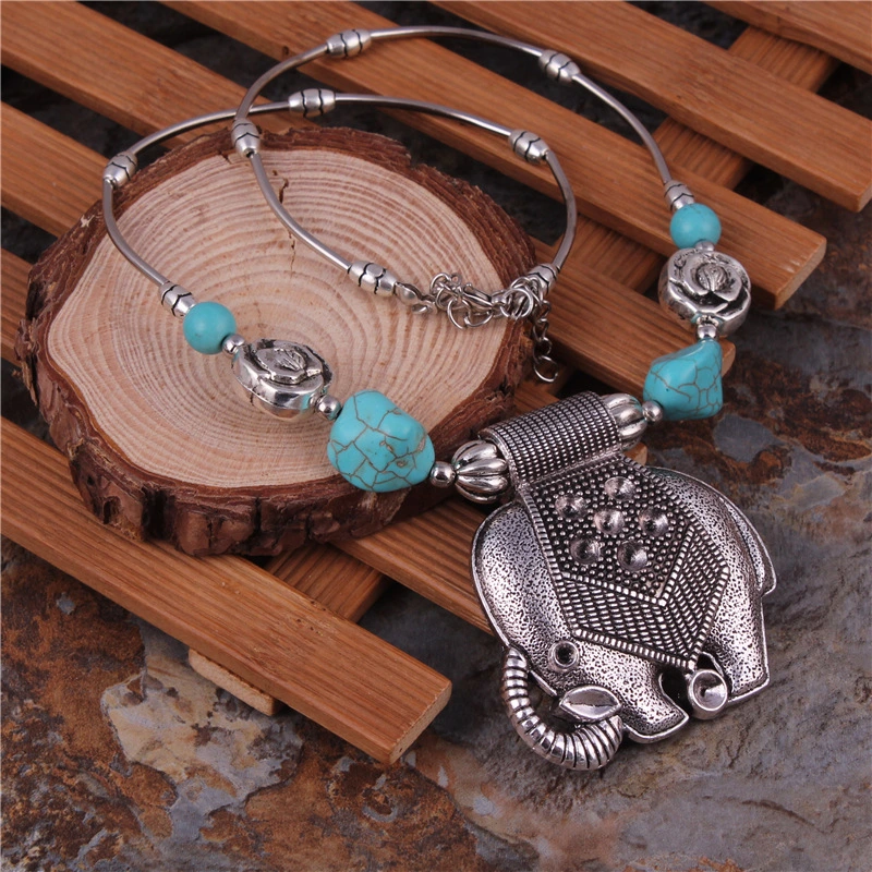 Elephant turquoise alloy pendant necklace