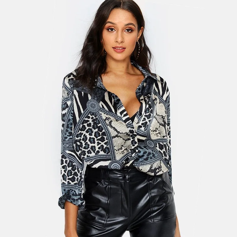 Sexy leopard ladies chiffon shirt