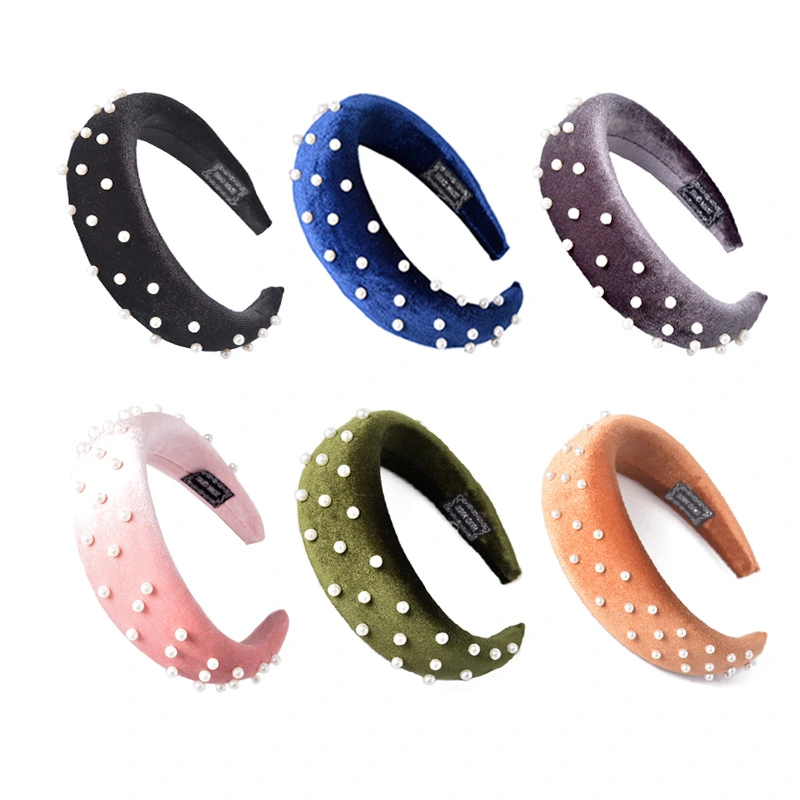 European Cross-Border Creative New Pearl Thickened Packed Spongewool Hair Hoop Wide Edge Hoop Chao Xiu Hair Ornament