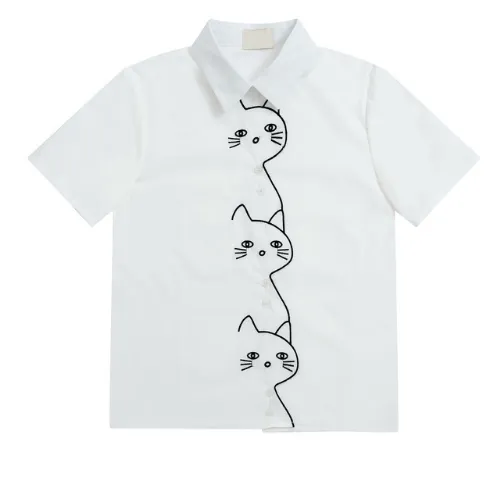Funky fruit Cat's Stripe Solid Embroidered Short Shirt