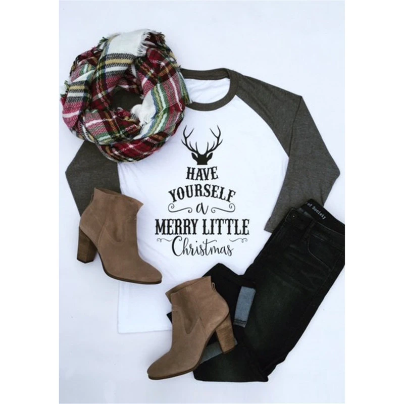 Christmas elk avatar letter T-shirt