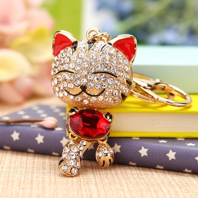 Rhinestone Crystal Lucky Cat Car Keychain Female Korea Cute Creative Bag Pendant Key Chain