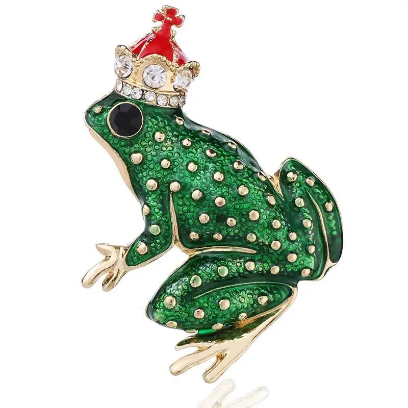 Creative Oil Drop Diamond Frog Crown Brooch