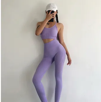 Energy Seamless Leggings+Strappy Bra Pcs Yoga Set Women Gym