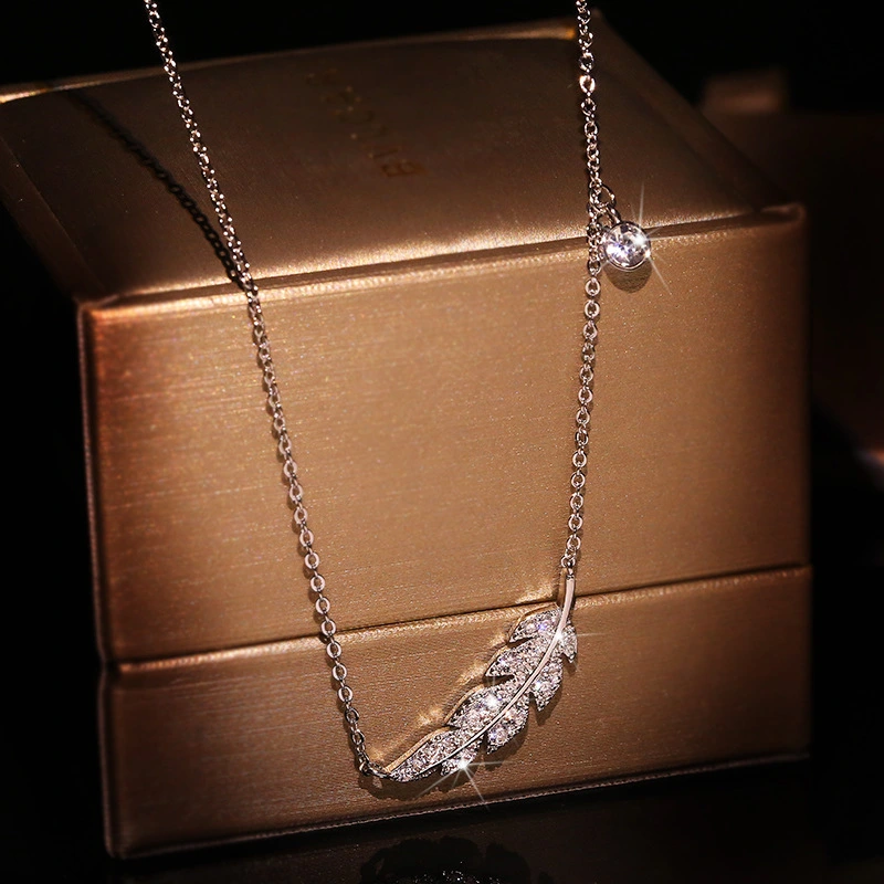 Leaf Necklace Copper Inlaid Zircon Pendant