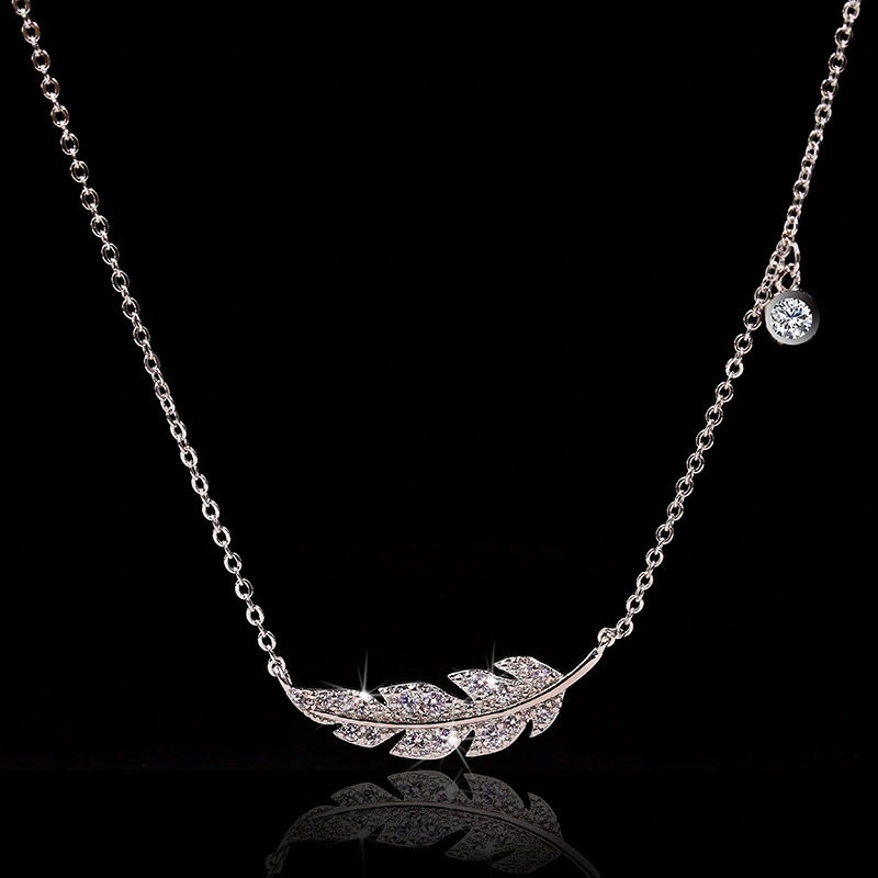 Leaf Necklace Copper Inlaid Zircon Pendant