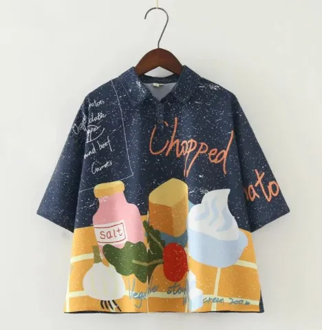 Japanese illustrator pattern digital bottle printed short shirt