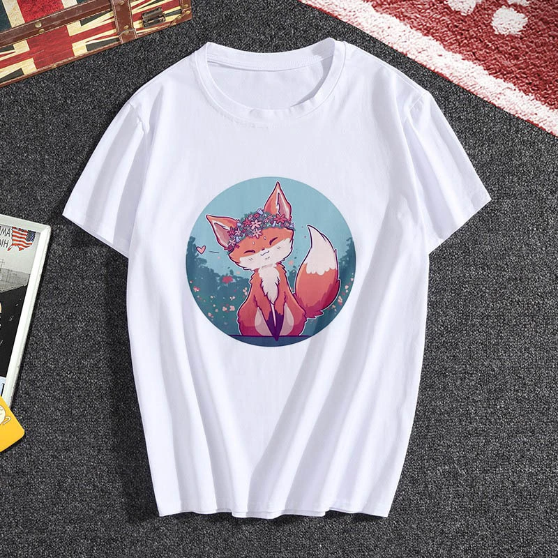 Summer female fox print T-shirt