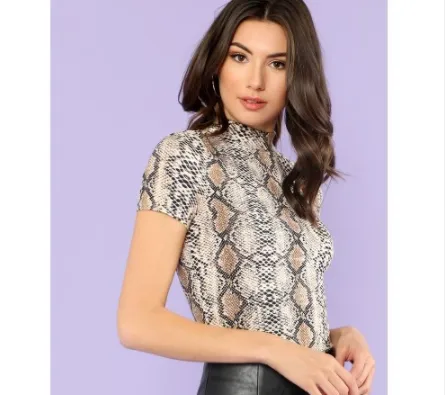 Women's Snake Print T-Shirt Women's Long Sleeve Casual Bottoming Top