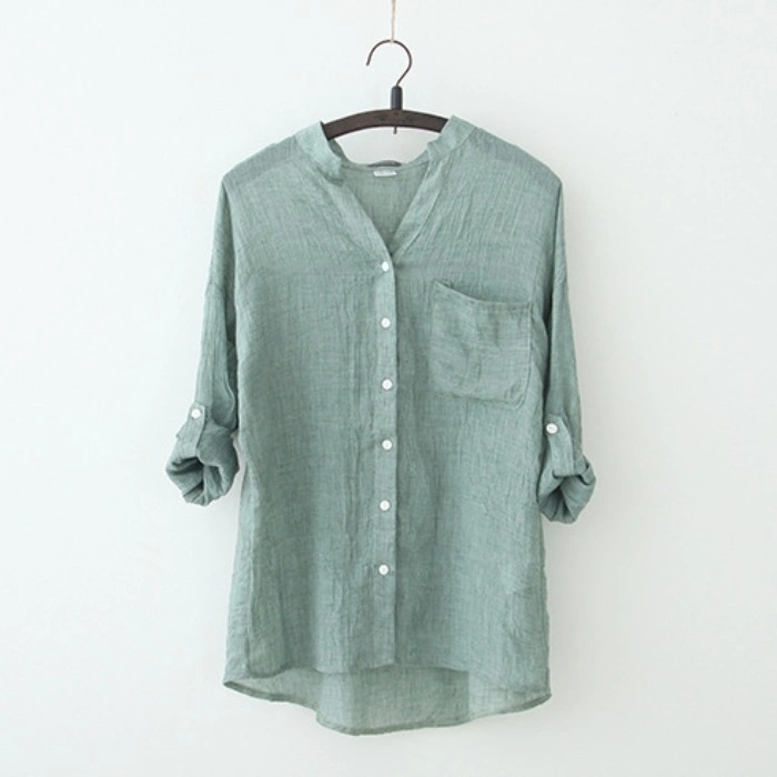 A large number of spot sunscreen clothing Japanese smallloose cotton seven female linen shirt collar shirt sleeve