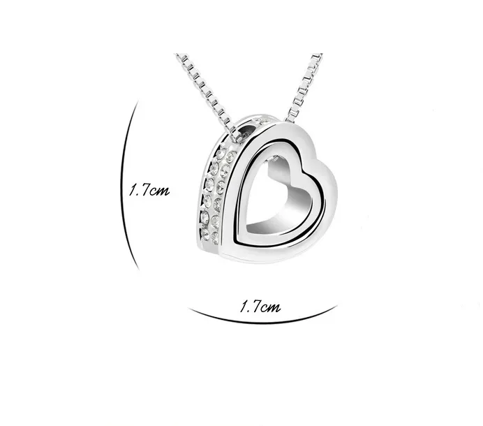 Crystal Double Heart Shaped Necklace Short Heart Pendant