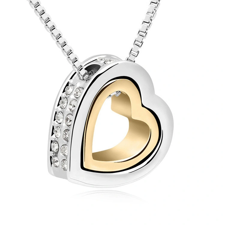 Crystal Double Heart Shaped Necklace Short Heart Pendant