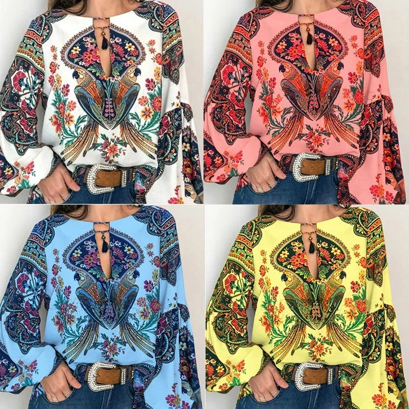 Round neck lantern sleeve shirt