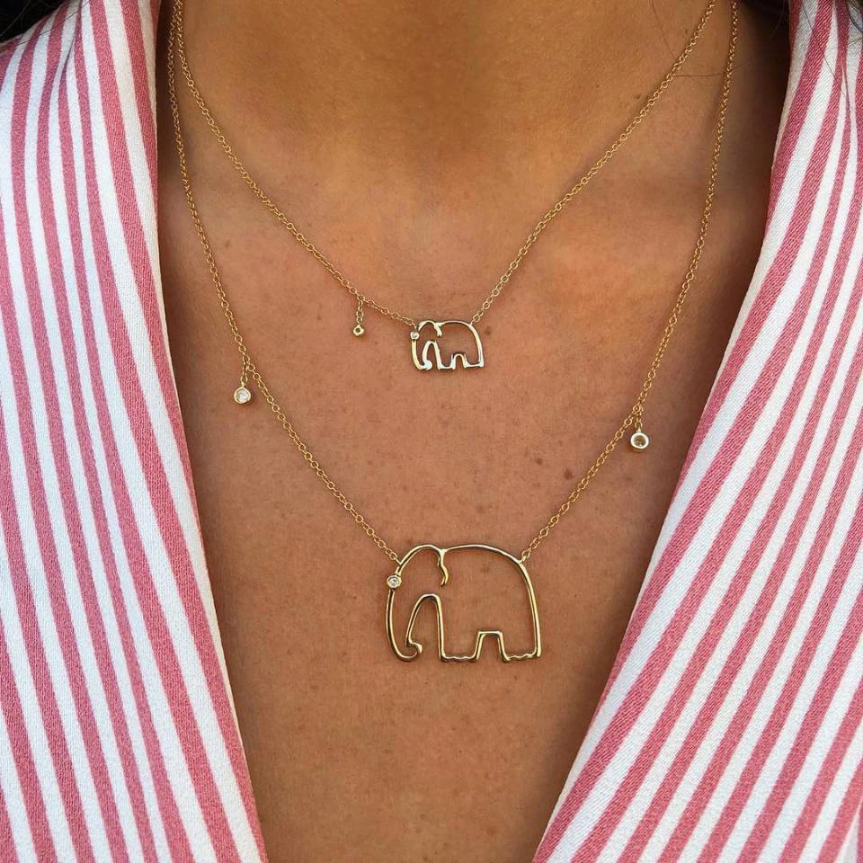 Personalized Retro Double Elephant Women's Necklace