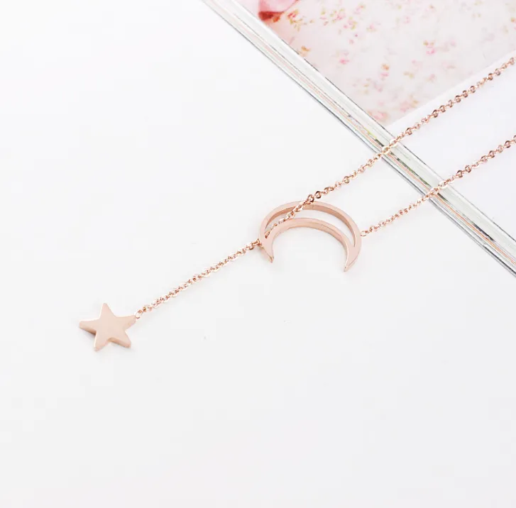 Korea hollow star moon necklace