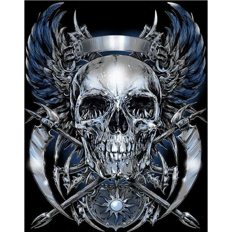 XXL - 5D Diamond Painting -  Totenkopf Silber Mit Kreuz