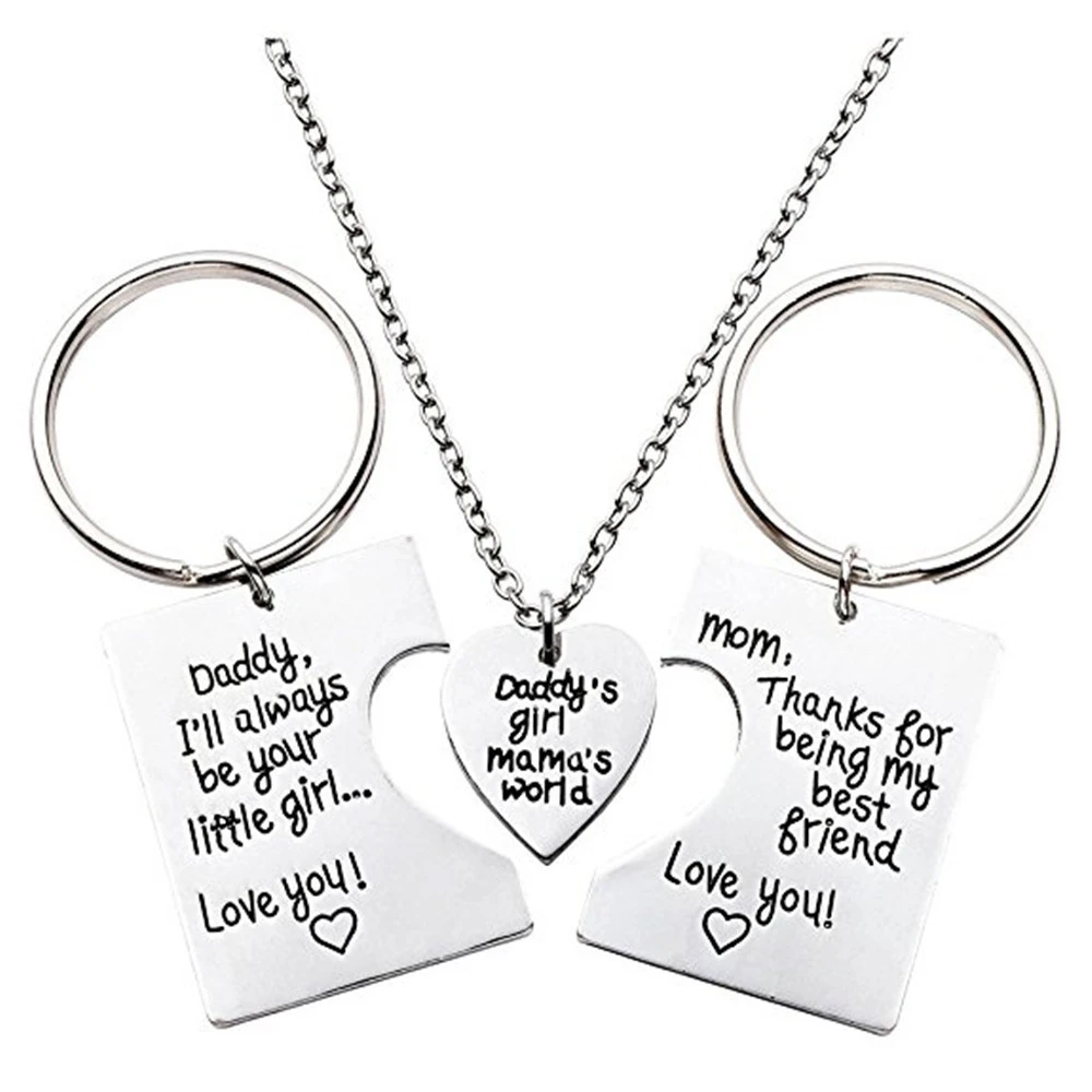 Mother's Day Daddy's Girl Mama's World Daddy Mother Daughter Necklace Keychain