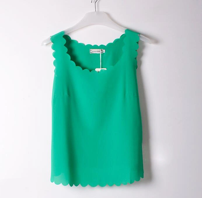USA SIZE Large size wavy side vest loose halter tops shirt lace bottoming vest sleeveless chiffon vest