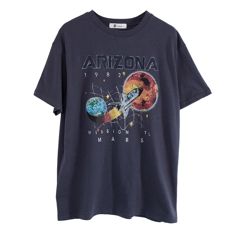 Summer New Korean Printed Washed Cotton Old Women's Short Sleeve T-Shirt Student T-Shirt