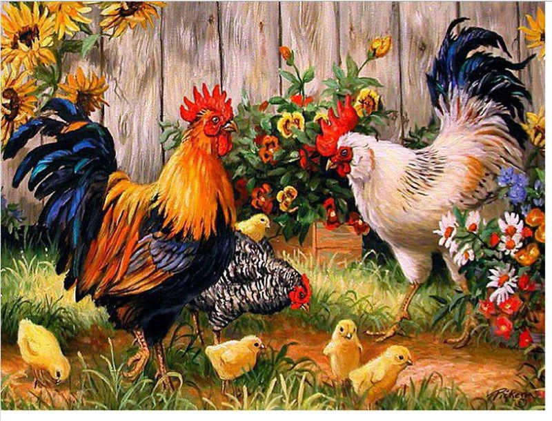 DIY Chickens Garden Diamond Mosaic Painting Scenic Diamond Embroidery Painting Round Drill Diamond Cross  Craft Home Decor