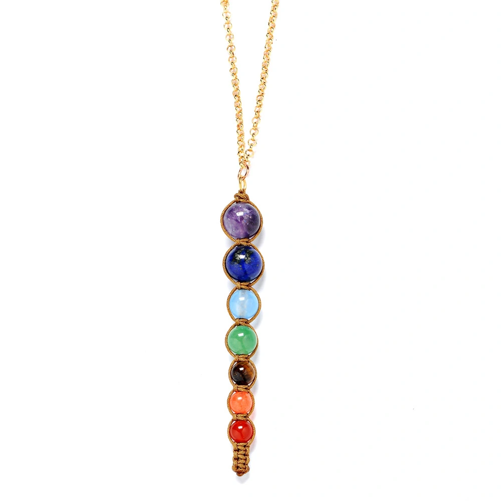 Seven chakra spirit pendulum necklace natural amethyst personality cone necklace