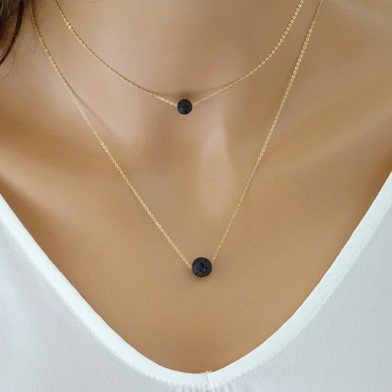 Natural volcanic stone necklace double-layer chain volcanic stone necklace