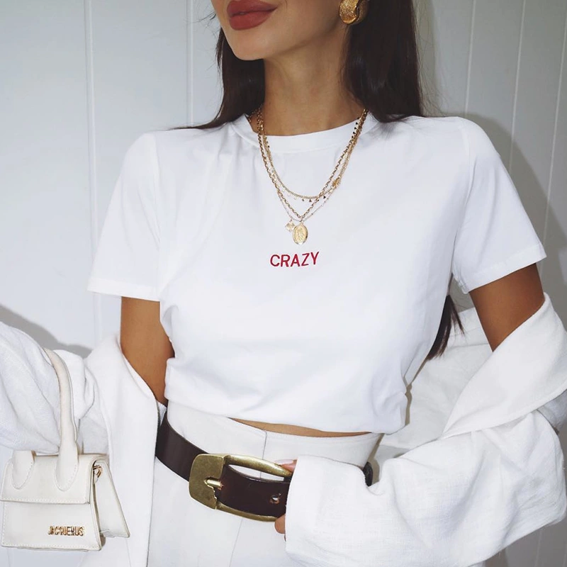 Simple letters Crazy printed loose short sleeves