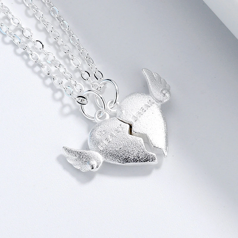 S925 Silver Plated Couple Heart Broken Heart Necklace