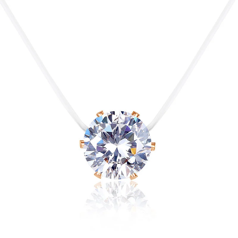 Zircon Pendant Six Prong Round Necklace