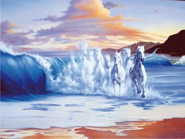 3D DIY Diamond Embroidery Painting Cross Mosaic Seaside The Horse Running In The Lake Pictures Of Rhinestone