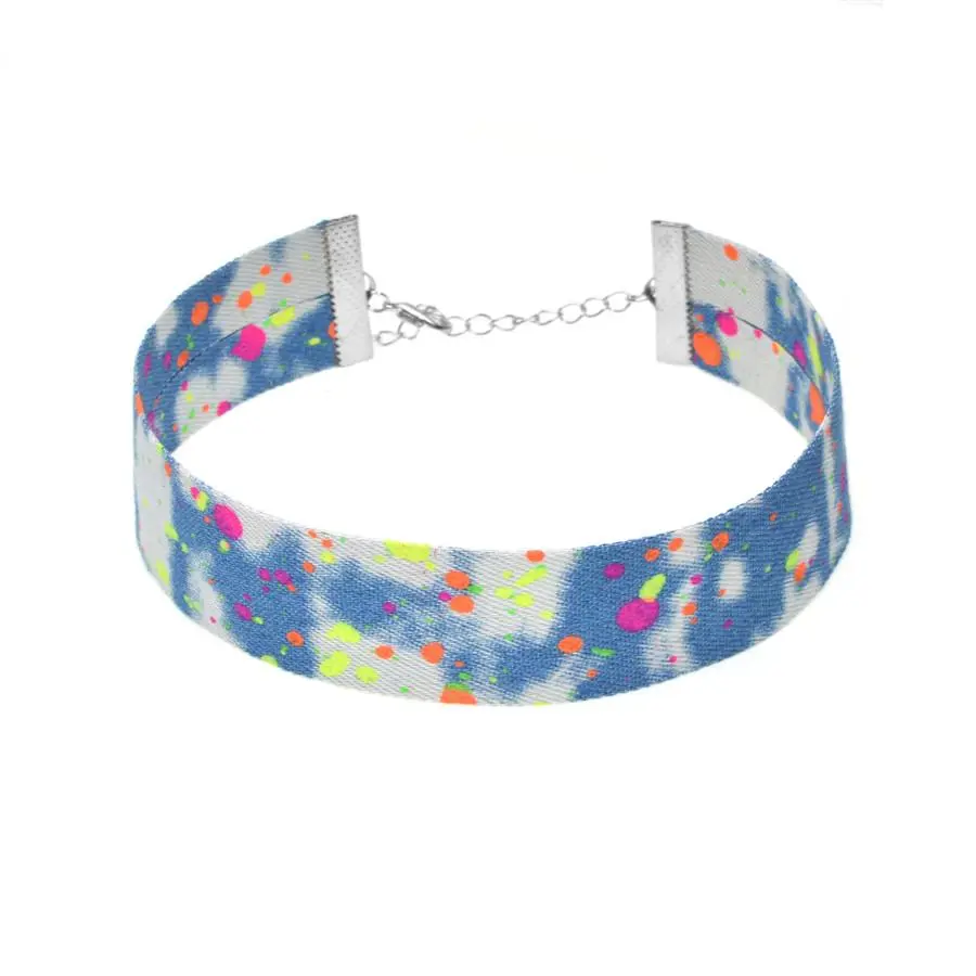 Light Blue Denim Ink Splattered Choker